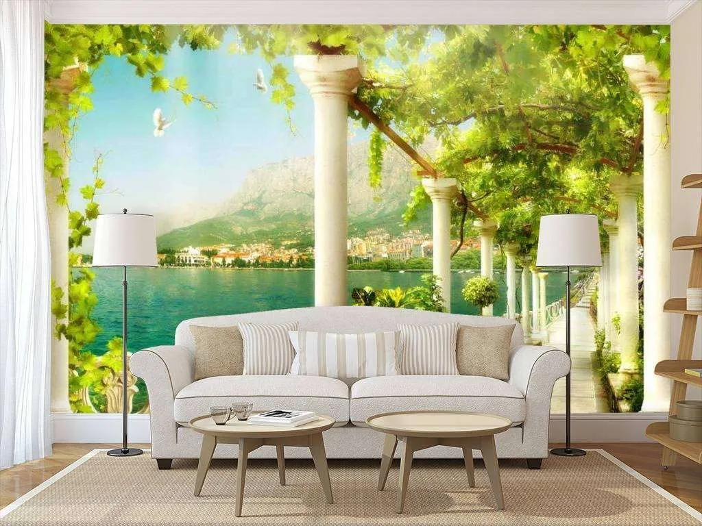 Фотообои в интерьере набережная в зелени  17-0101 фото