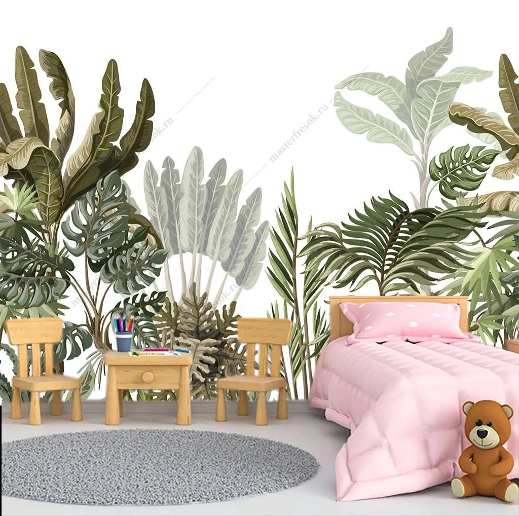 Фотообои Джунгли на белом фоне  12-1396