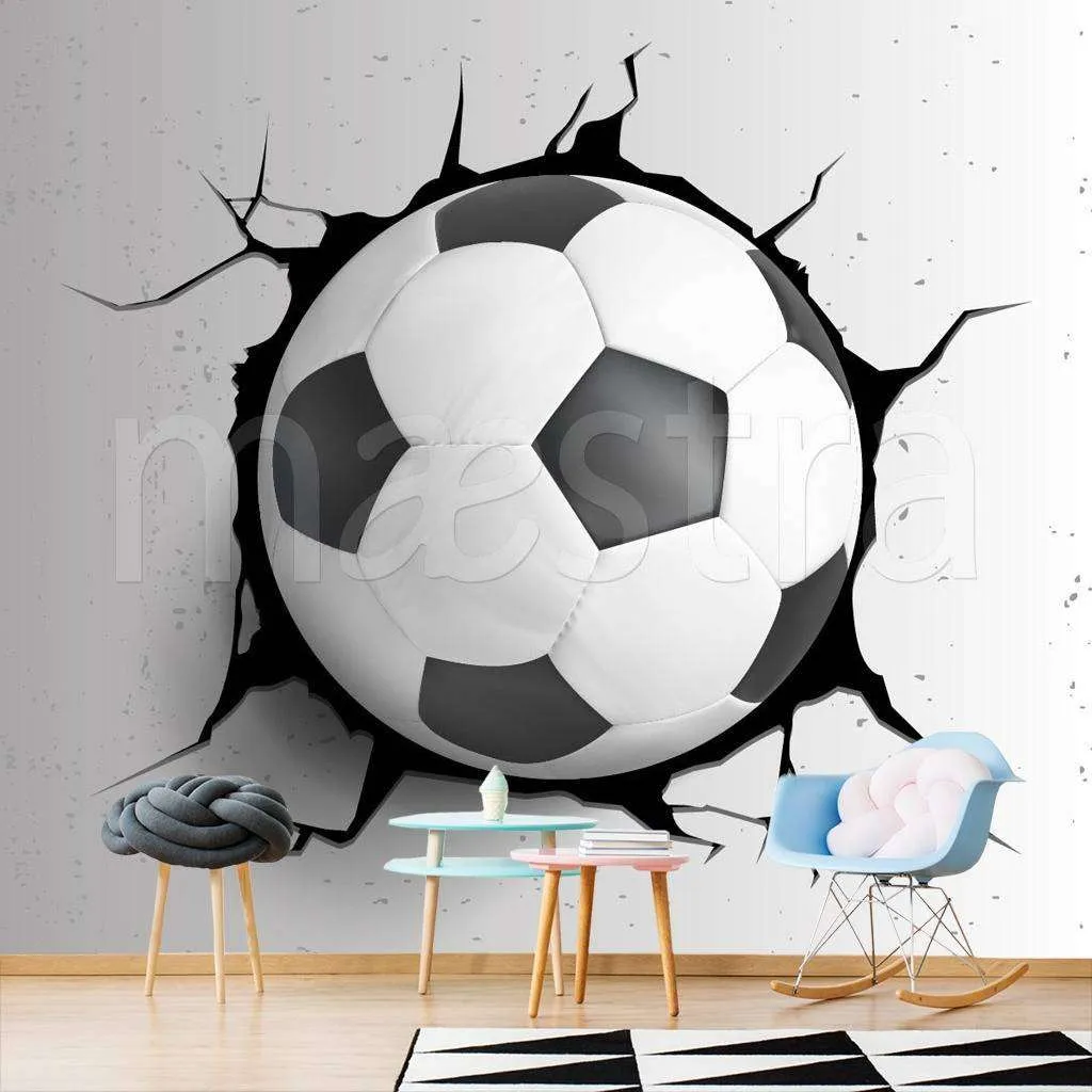 Фотообои в интерьере футбольный мяч в стене  12-548 фото