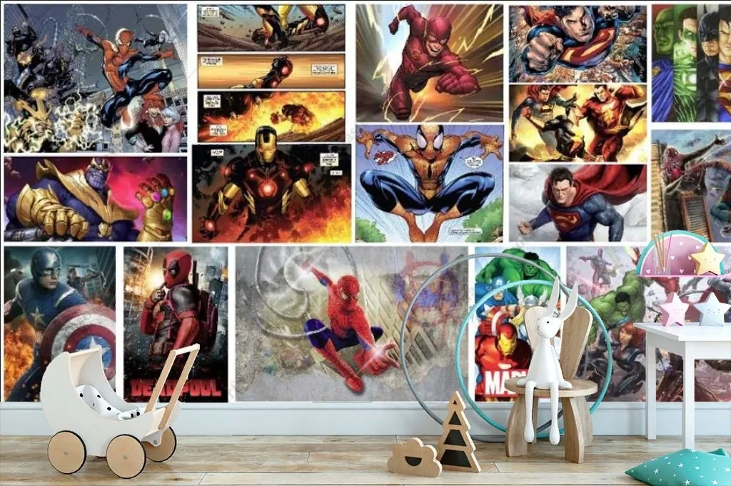 Фотообои в интерьере комиксы коллаж супергерои  12-1581 фото