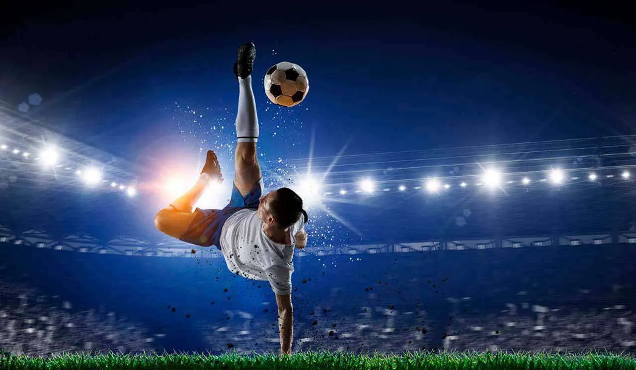 Фотообои в интерьере удар футболиста  12-538 фото