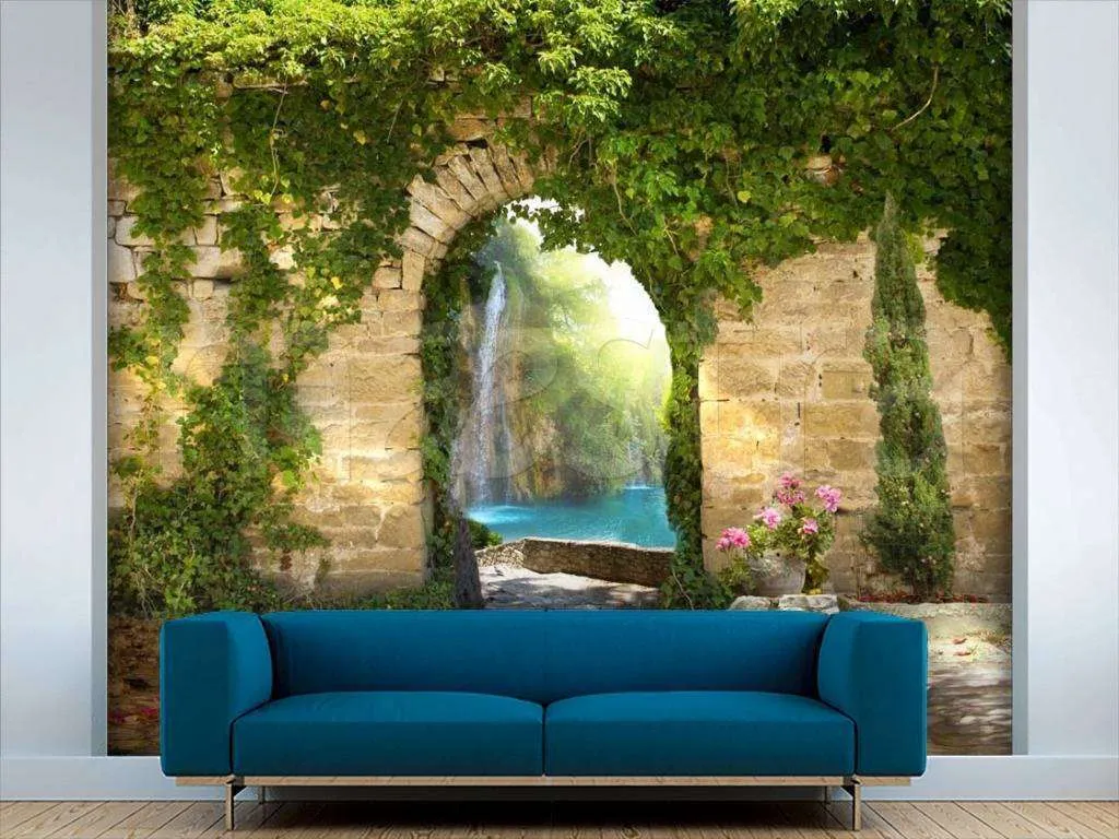 Фотообои в интерьере арка у водопада  5-161 фото