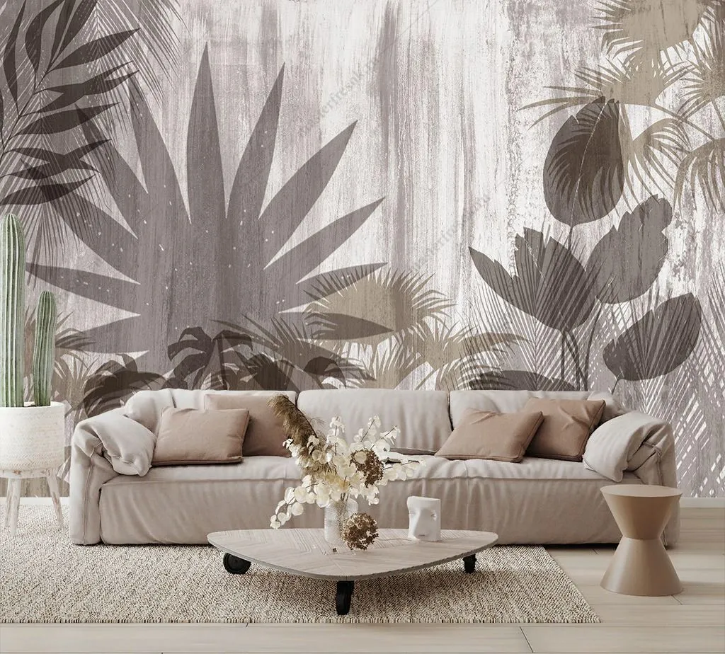 Фотообои в интерьере листья папоротника коричневые  9-1755 фото