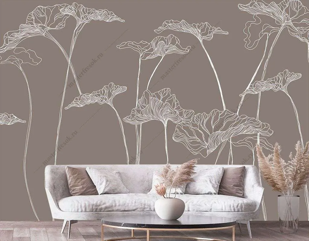 Фотообои в интерьере цветы на тонких стеблях  9-1746 фото