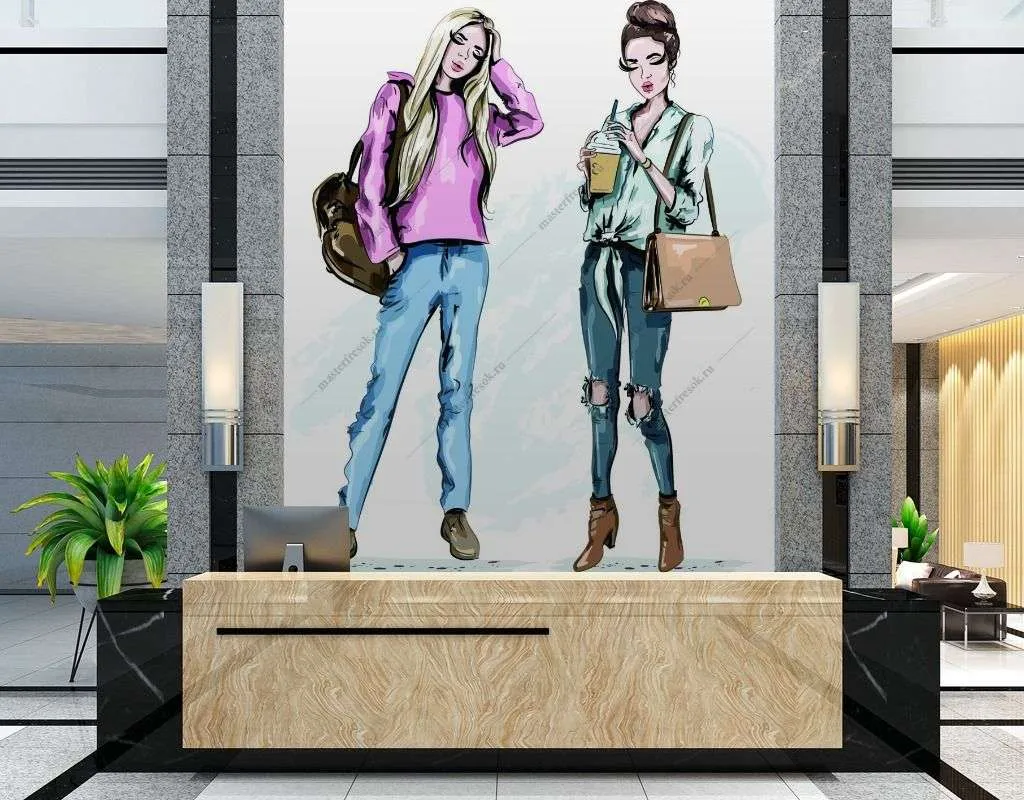 Фотообои в интерьере модные подружки  12-1381 фото