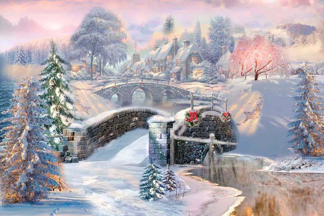 Фотообои в интерьере зимний сказочный пейзаж  6-074 фото