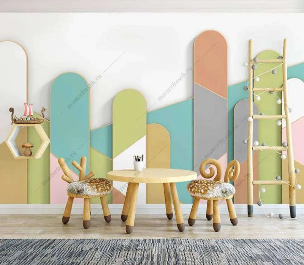 Фотообои в интерьере разноцветный забор  16-099 фото