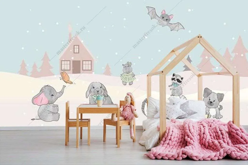 Фотообои в интерьере животные в сказочном городе  12-1299 фото