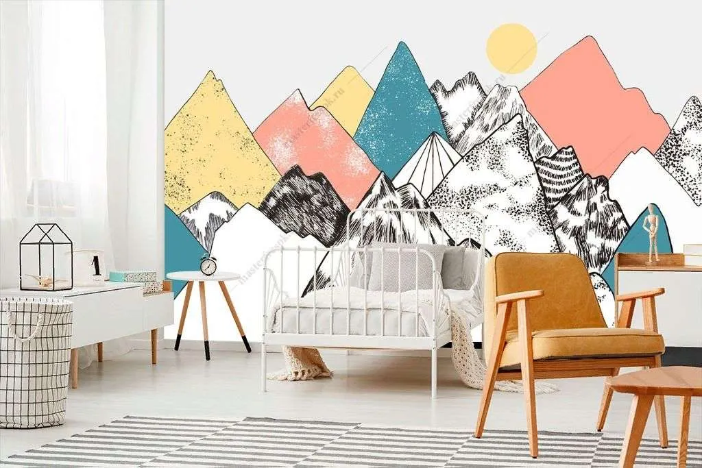 Фотообои в интерьере разноцветные горы для девочки  14-206 фото