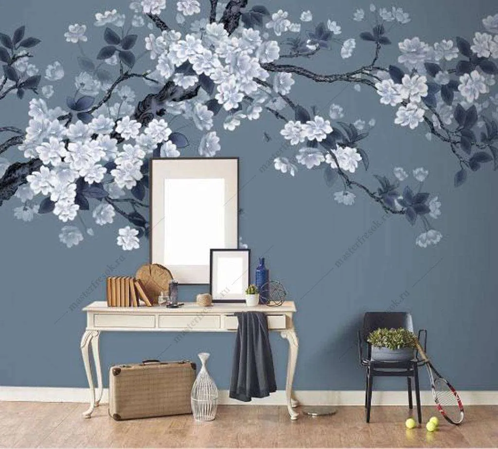 Фотообои Бесшовные обои на стену:  Голубая сакура. Артикул: 15-970  