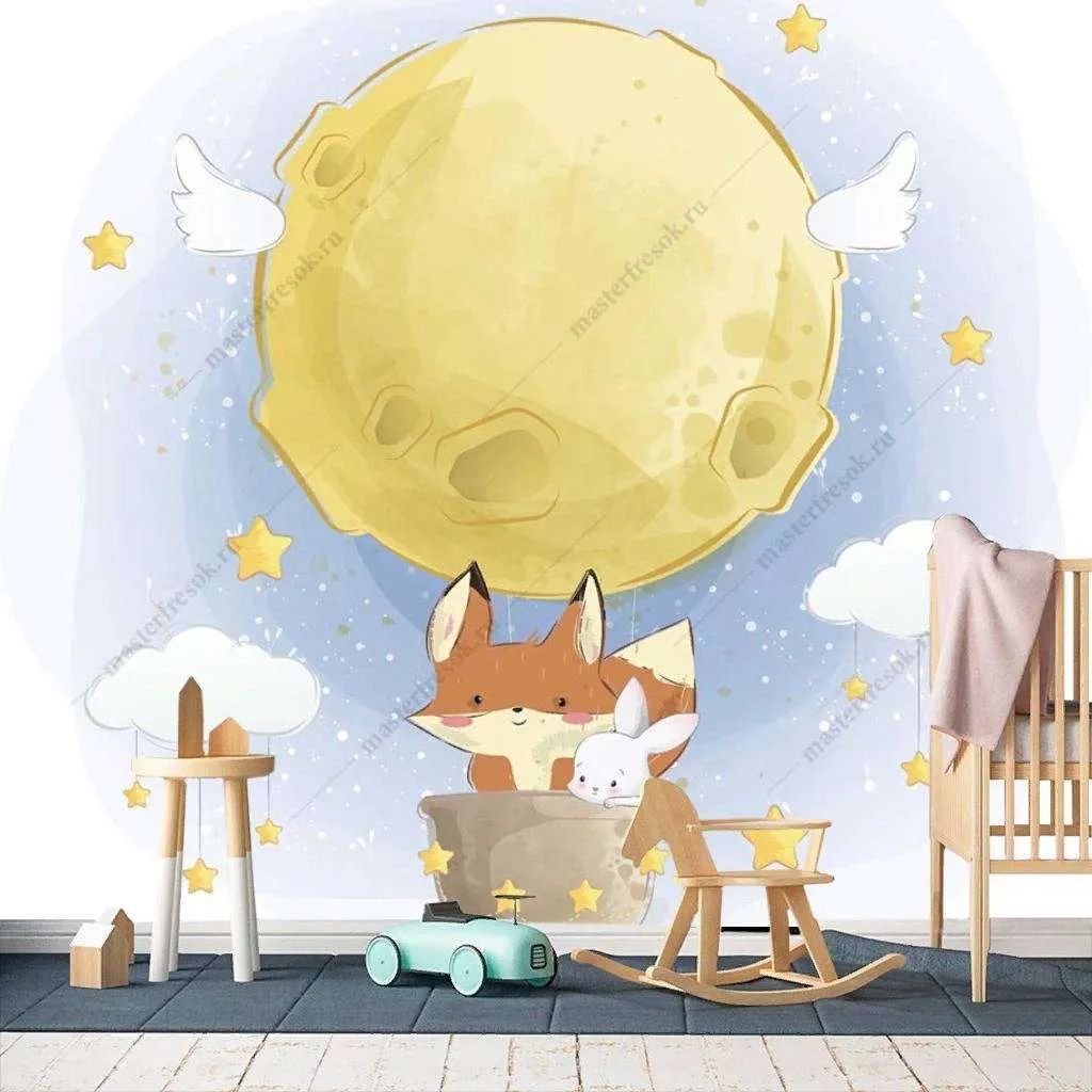 Фотообои в интерьере лисенок на шаре  12-457 фото