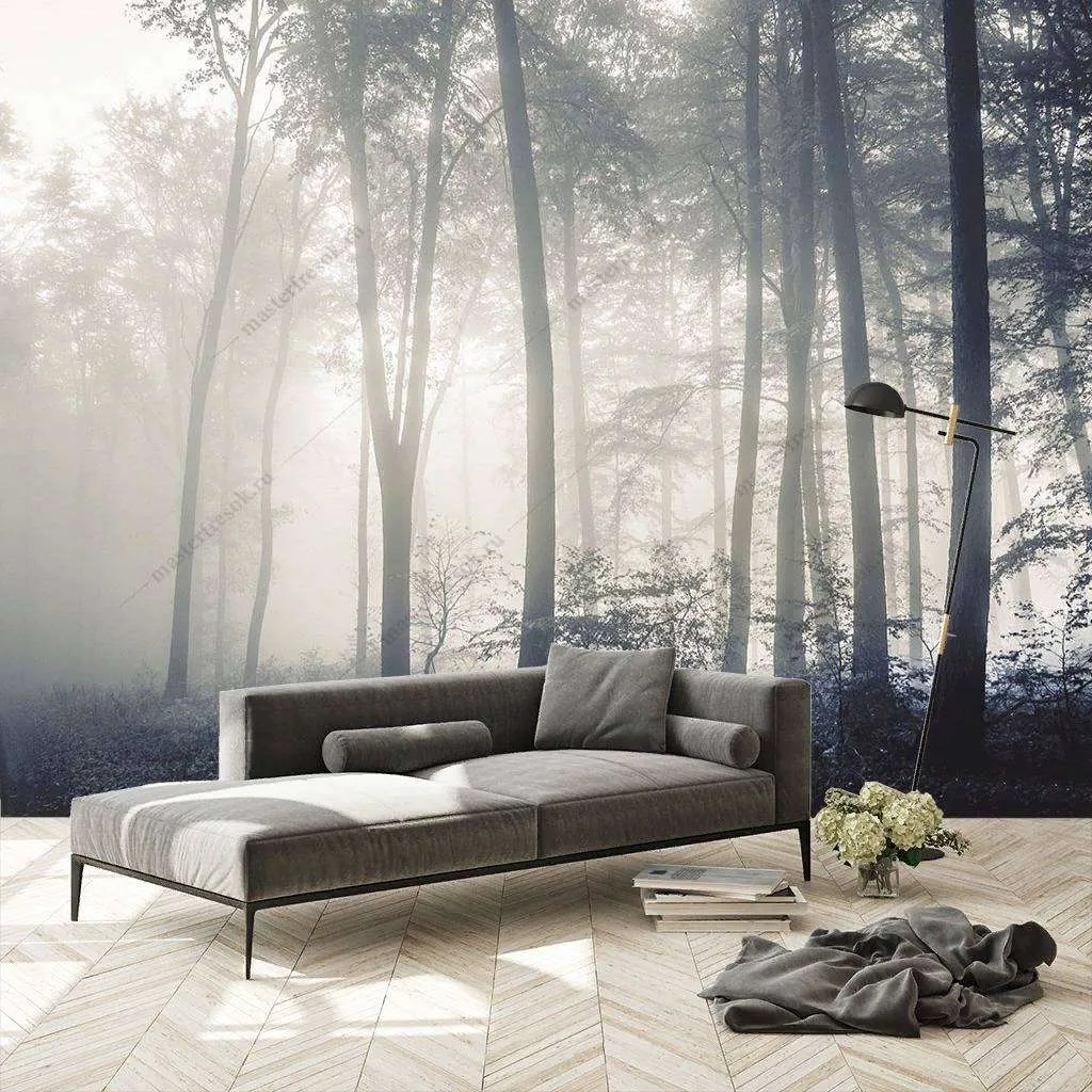Фотообои в интерьере лес и туман  9-1134 фото