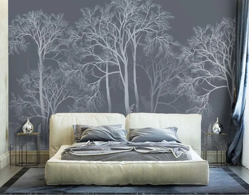 Фотообои в интерьере лес светлый на темном фоне  13-705 фото