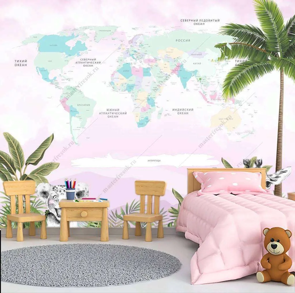 Фотообои в интерьере карта с зеброй  14-146 фото