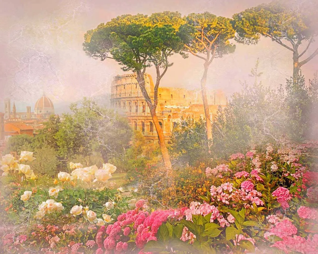 Фотообои в интерьере парк с видом на колизей  5-104 фото