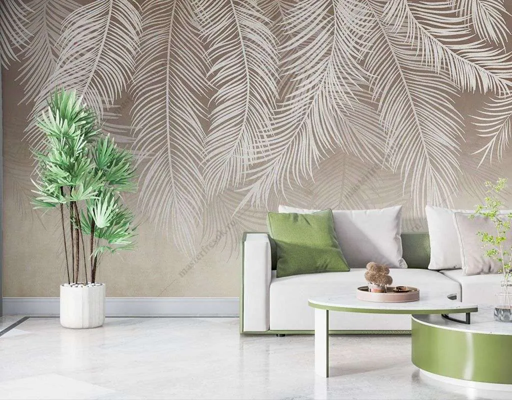 Фотообои в интерьере ветви на бежевом фоне  9-1729 фото