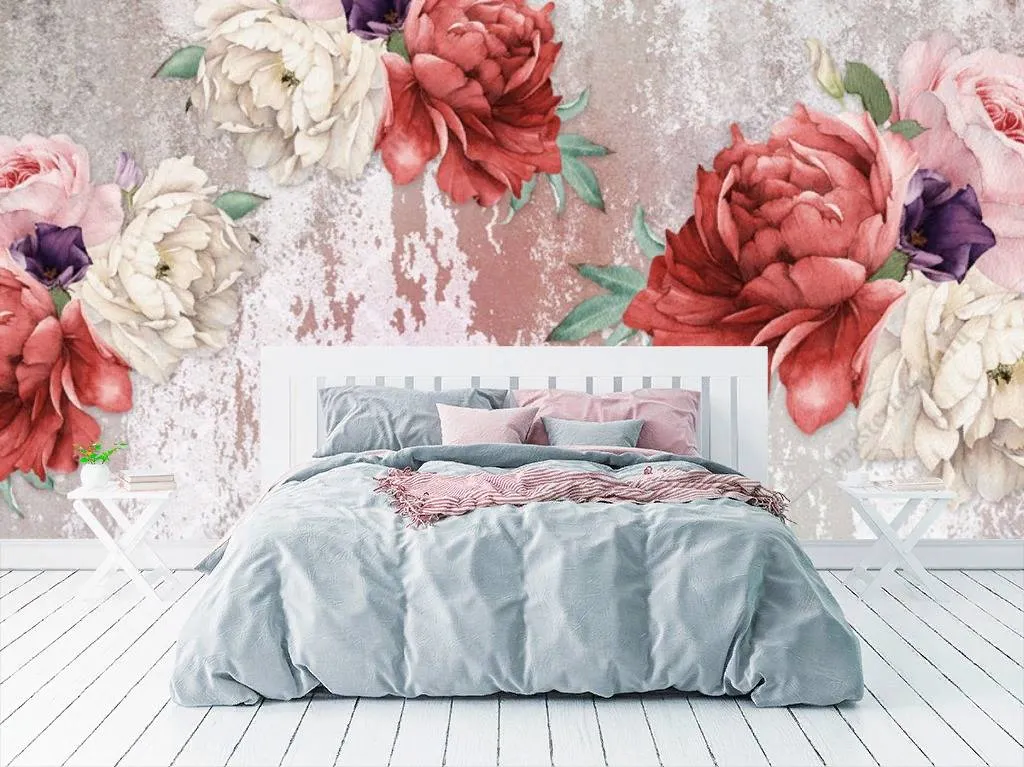 Фотообои в интерьере винтажные пионы  10-723 фото