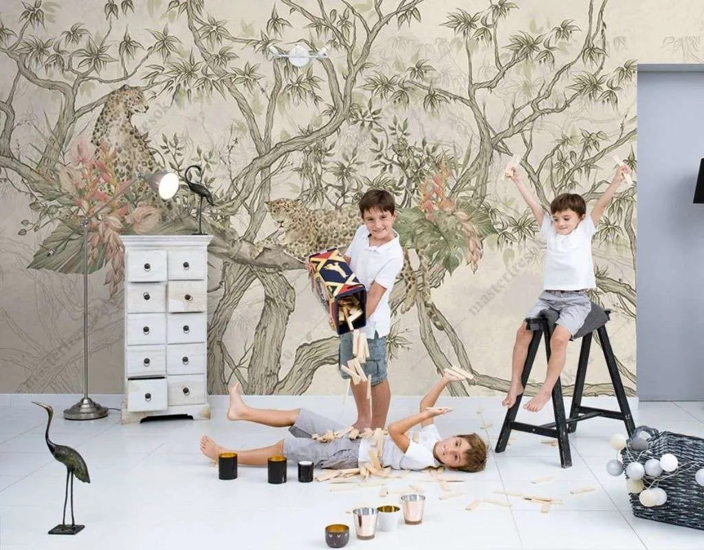 Фотообои в интерьере китайская живопись гепард  14-449 фото