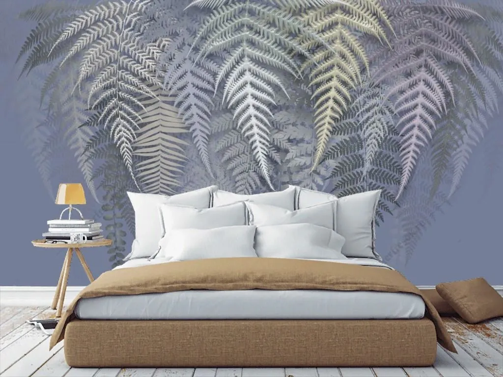 Фотообои в интерьере папоротник на синем фоне  13-363 фото