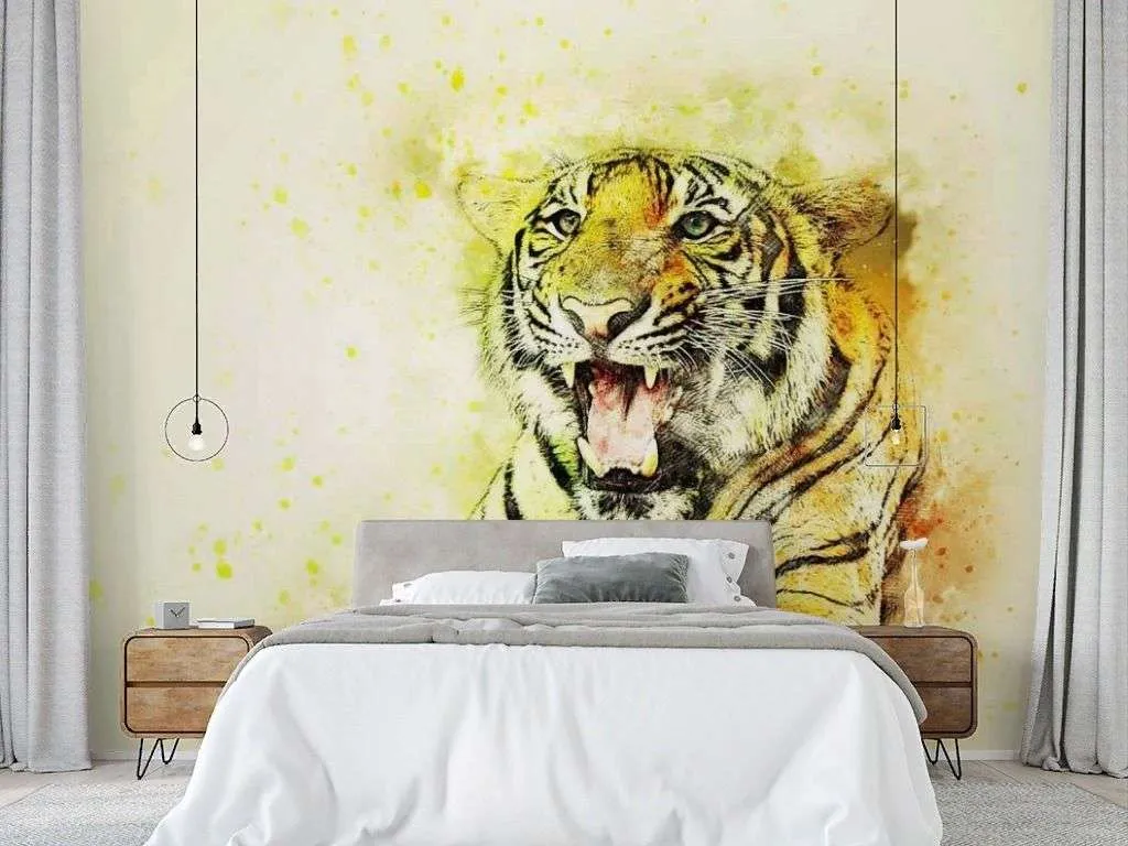 Фотообои в интерьере молодой тигр  17-4368 фото