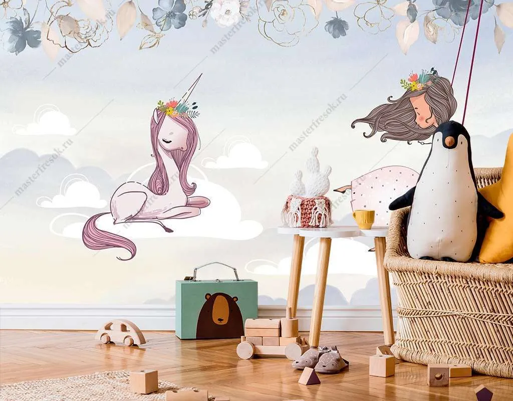 Фотообои Бесшовные обои на стену:  Фея в облаках. Артикул: 14-436  