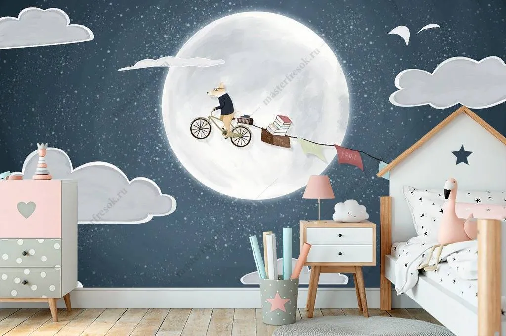 Фотообои в интерьере собака в космосе  14-118 фото