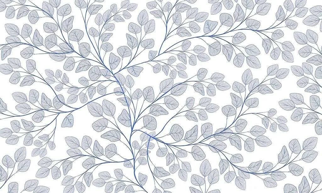 Фотообои в интерьере в спальню листочки голубые на белом фоне  9-1983 фото