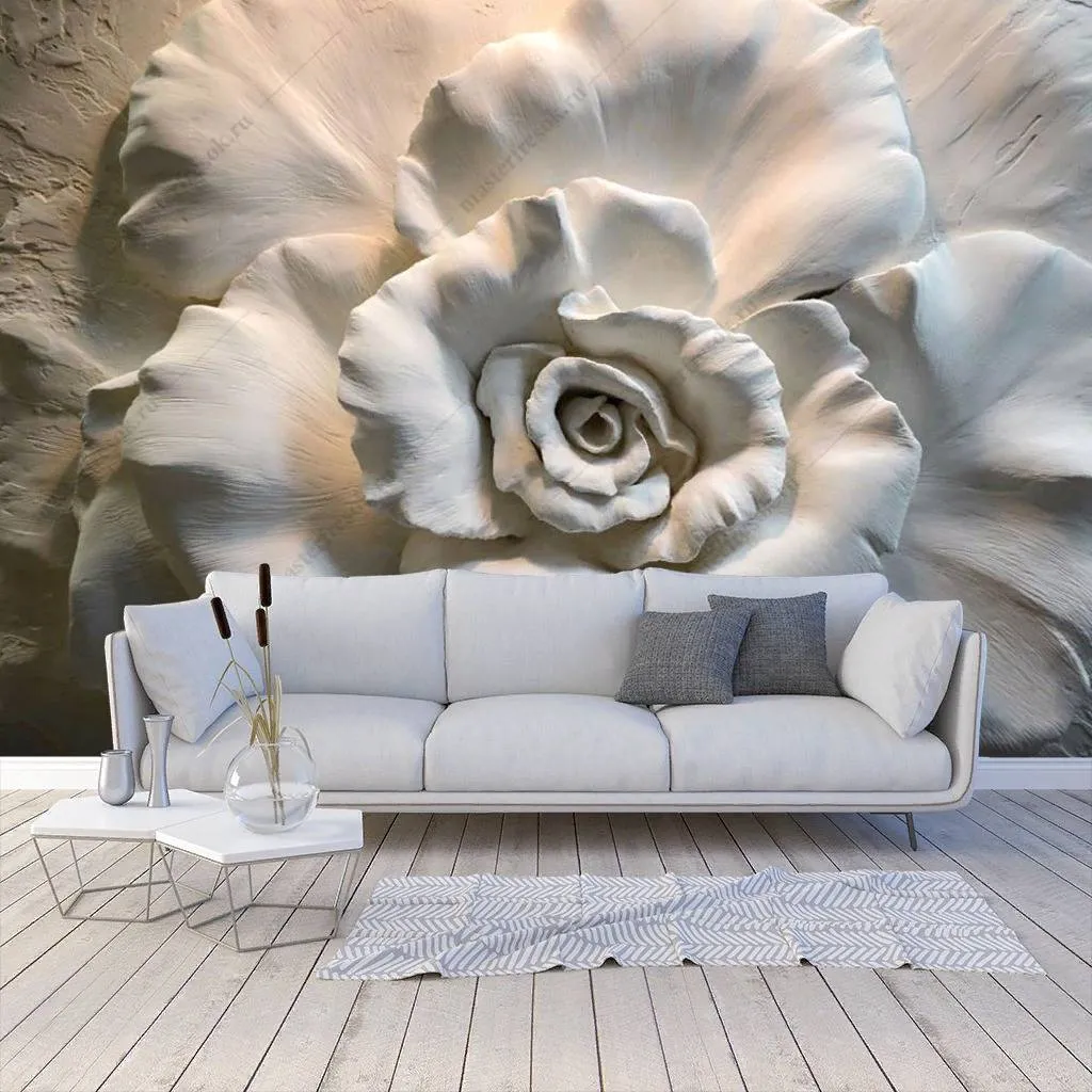 Фотообои в интерьере 3д красивый объемный цветок  10-849 фото