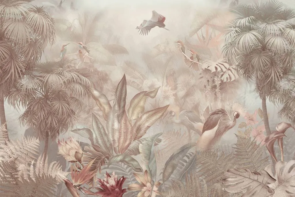 Фотообои в интерьере розовые тропики  13-267 фото