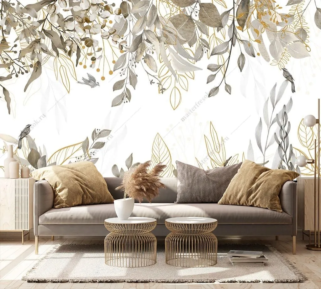 Фотообои в интерьере листья сверху и снизу  9-1754 фото