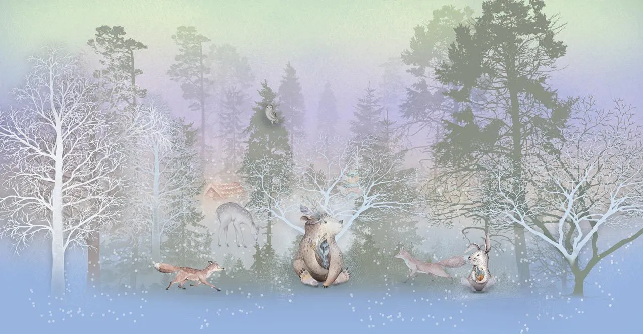 Фотообои в интерьере сказочный зимний лес  13-484 фото