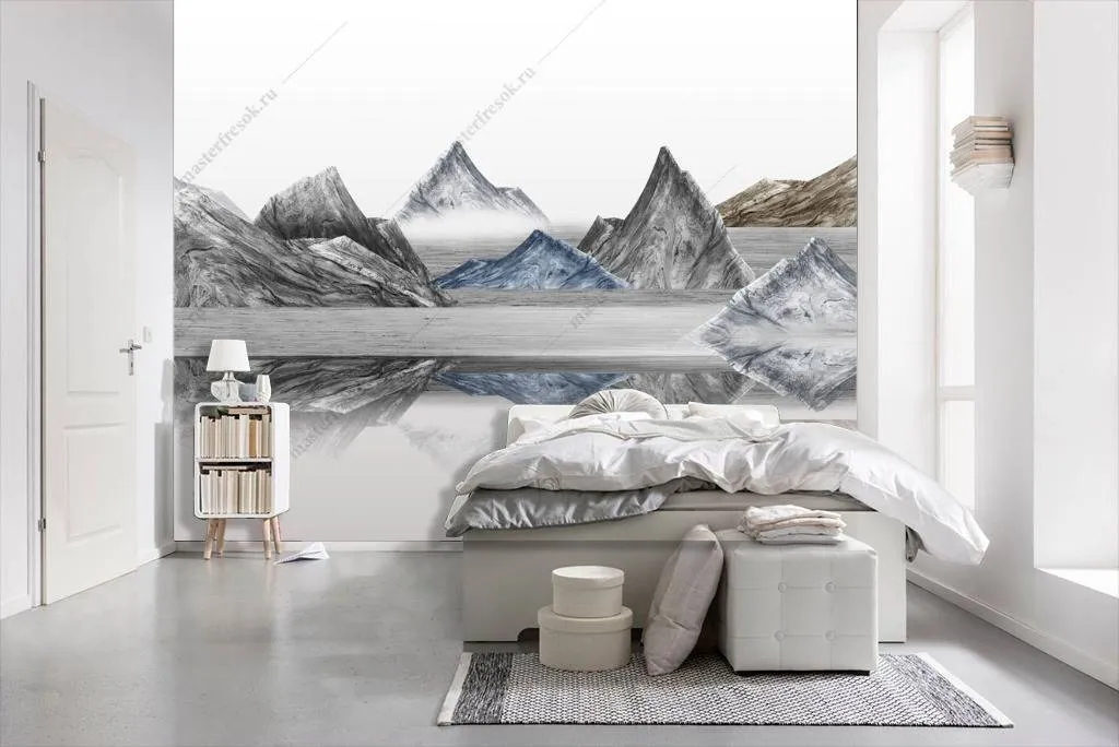 Фотообои в интерьере горы в тумане на берегу  10-692 фото