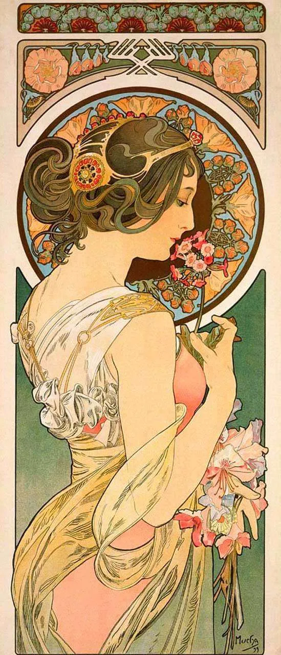 Фотообои в интерьере альфонс мариа муха - скольжение коровы  8-208 фото