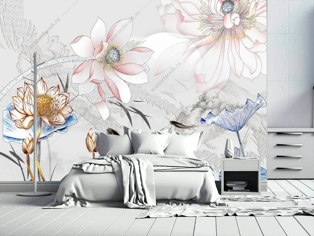 Фотообои 3д цветы роспись  10-659