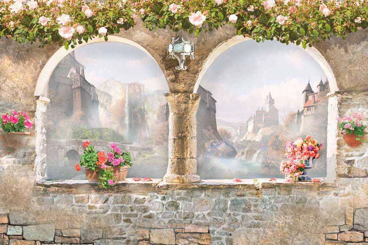 Фотообои в интерьере арки в белых цветах  6-030 фото