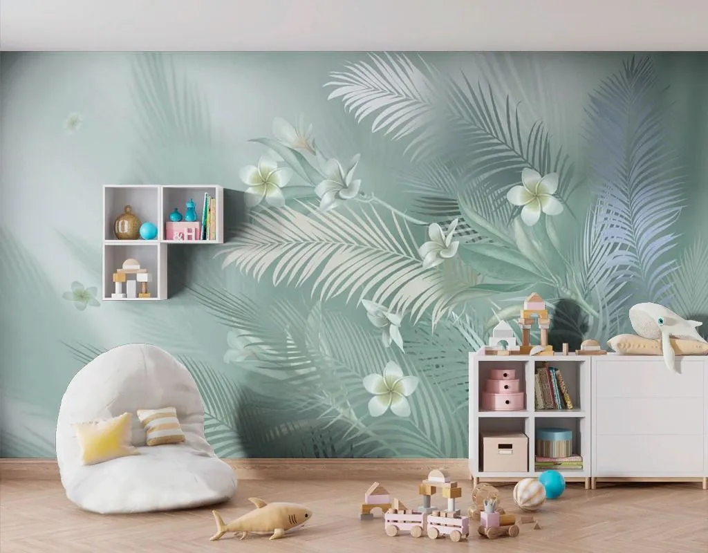 Фотообои в интерьере в гостиную нежные веточки с цветами   13-678 фото