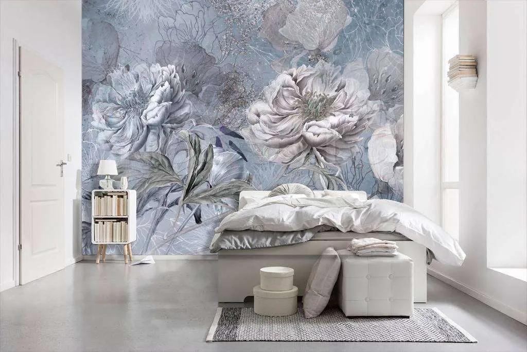 Фотообои Пионы на синем фоне  7-870