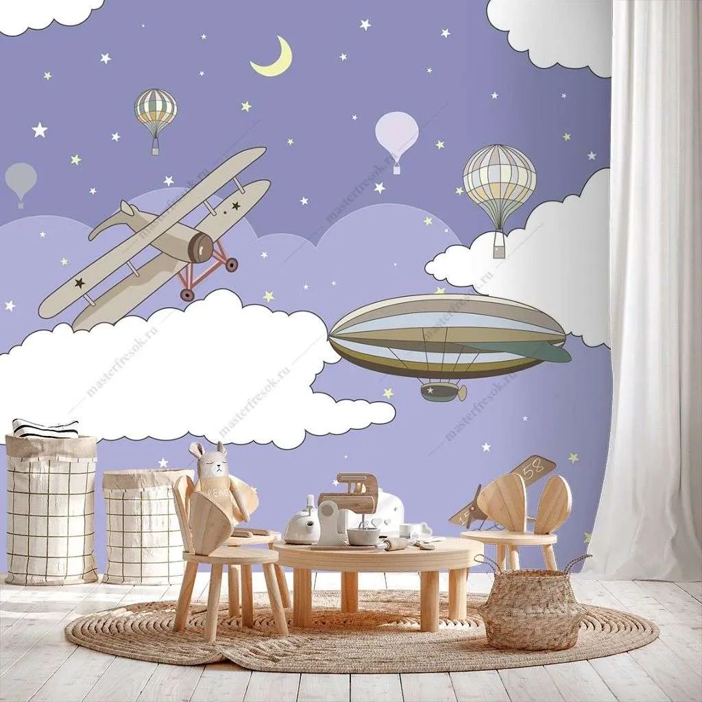 Фотообои в интерьере самолет и дирижабль в небе  14-227 фото