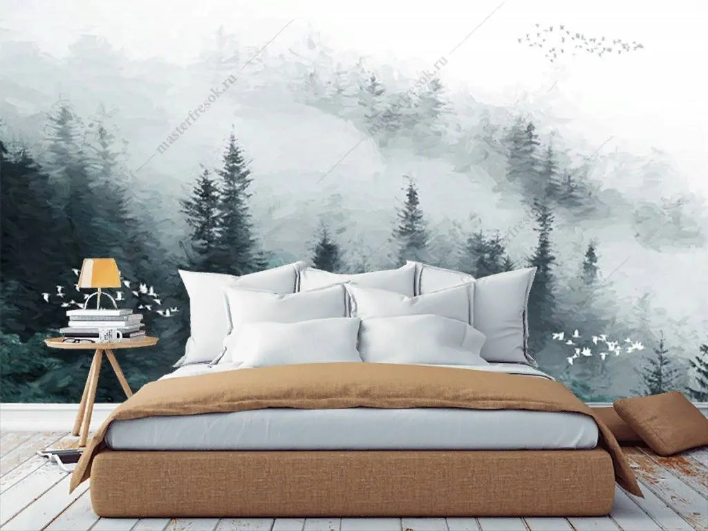 Фотообои в интерьере еловый лес  15-862 фото