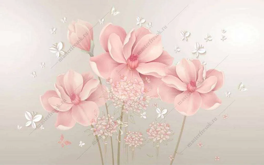 Фотообои в интерьере розовые цветочки  15-910 фото