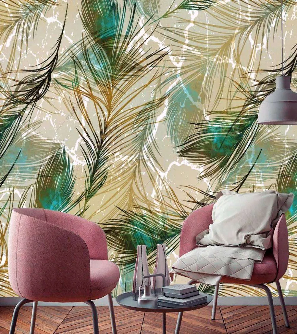 Фотообои в интерьере перья павлина  14-135 фото