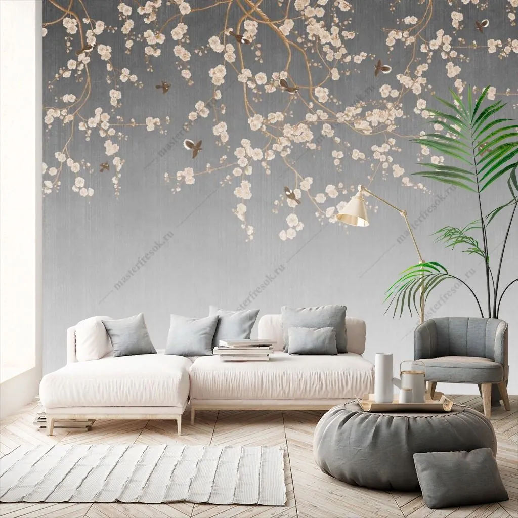 Фотообои Веточка сакуры и птицы  9-1481