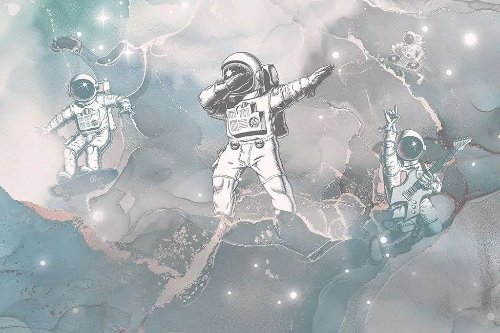 Фотообои в интерьере детские. космонавты танцуют  12-1629 фото