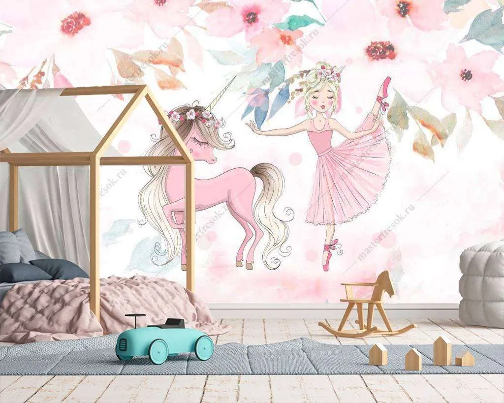 Фотообои в интерьере единорог и балерина  14-012 фото