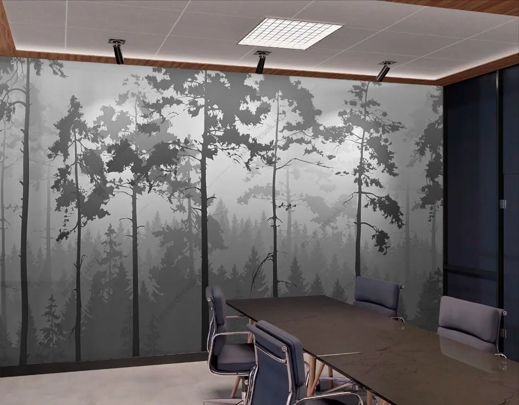 Фотообои в интерьере серый туманный лес  14-610 фото