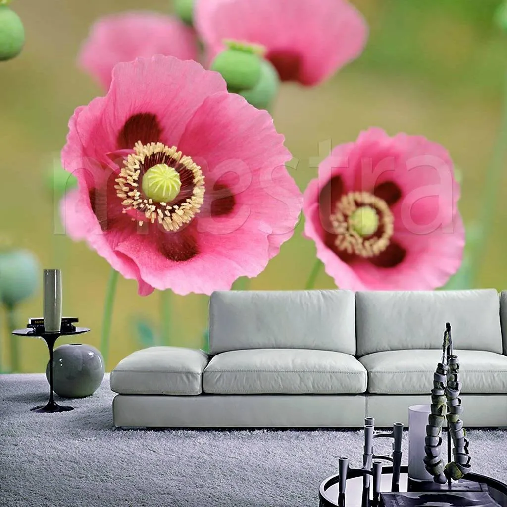 Фотообои Насыщенные розовые полевые цветы  3-177