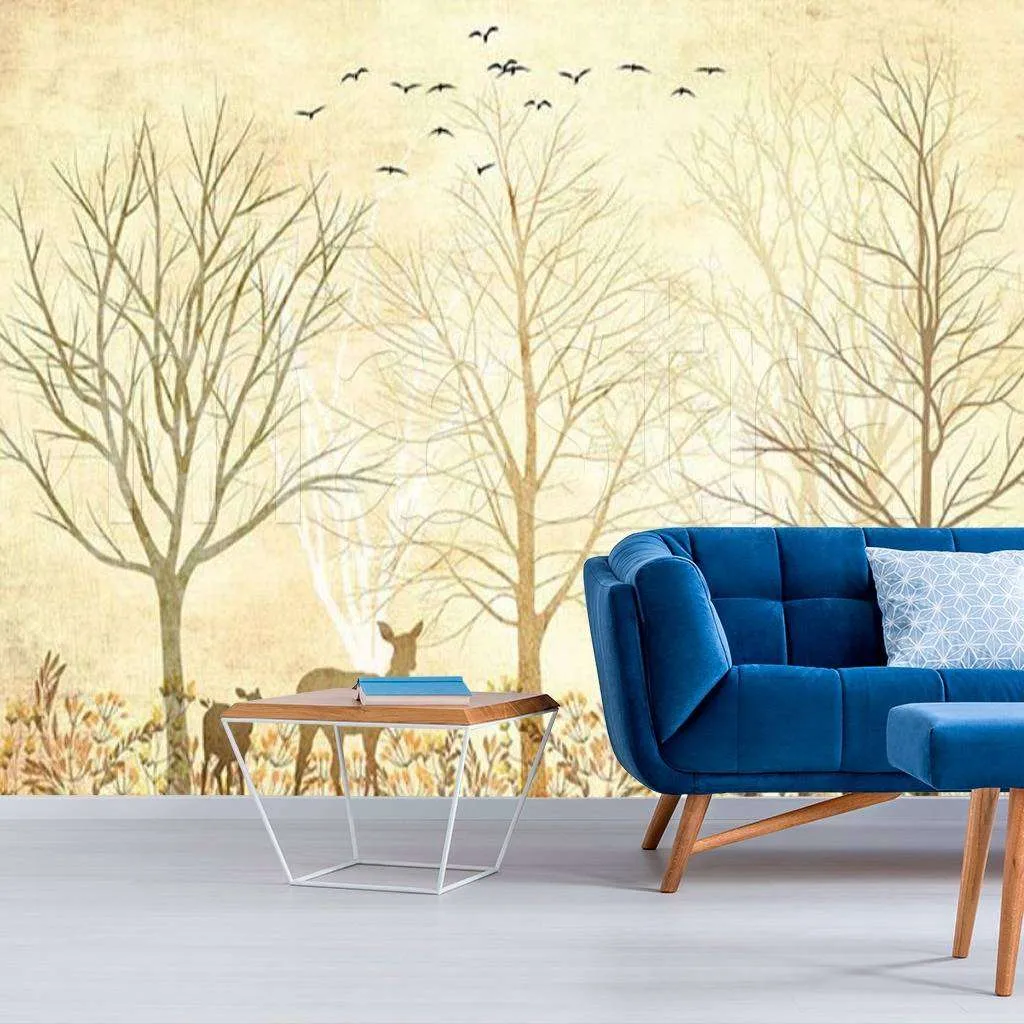 Фотообои в интерьере лес и олени  15-530 фото