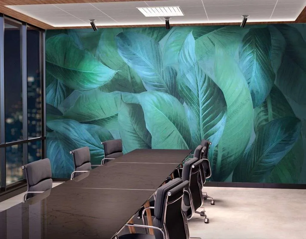 Фотообои в интерьере зеленые тропические листья  13-399 фото