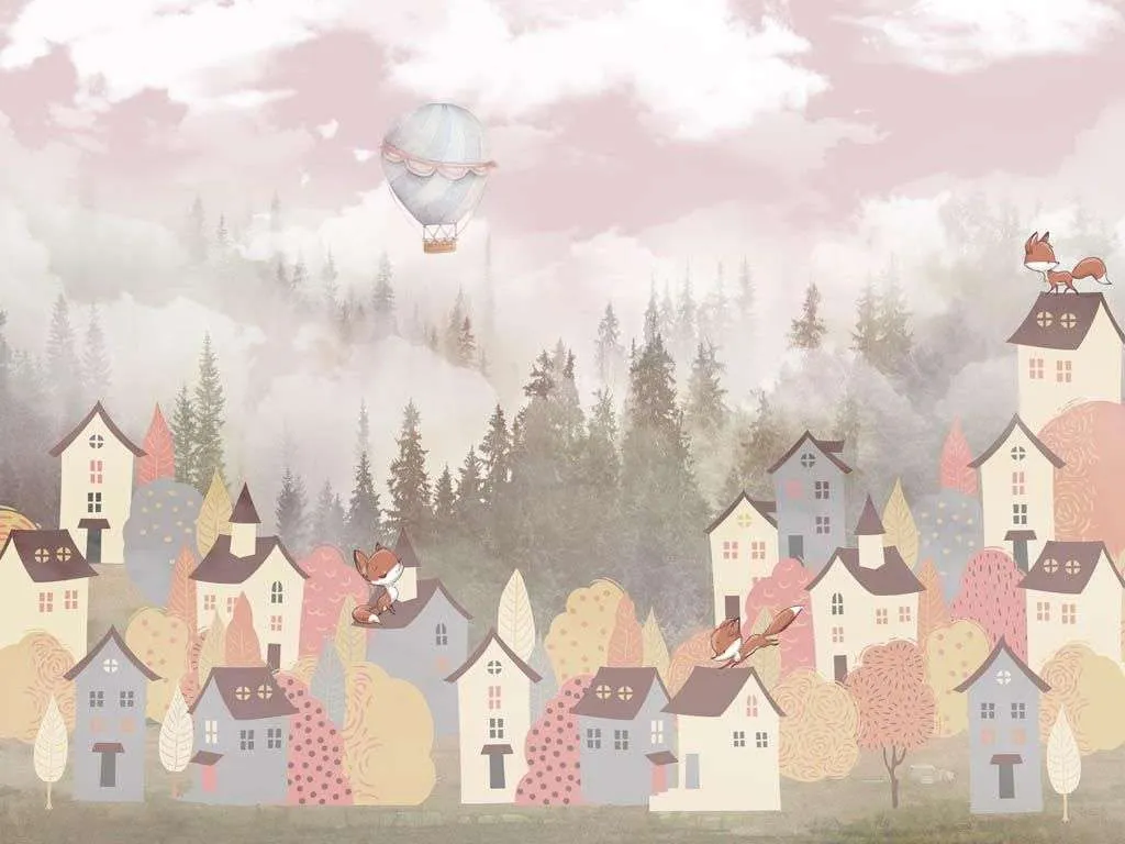 Фотообои в интерьере детский город в красках  14-236 фото