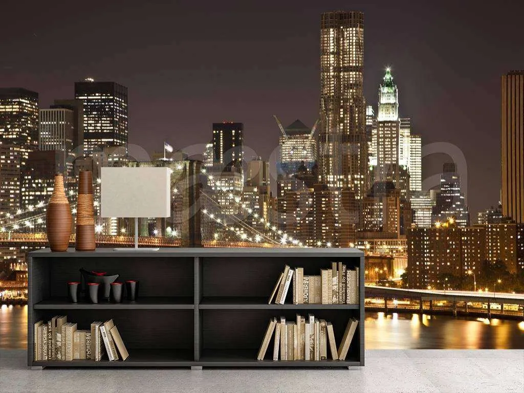 Фотообои в интерьере ночной мост нью йорка  9-803 фото